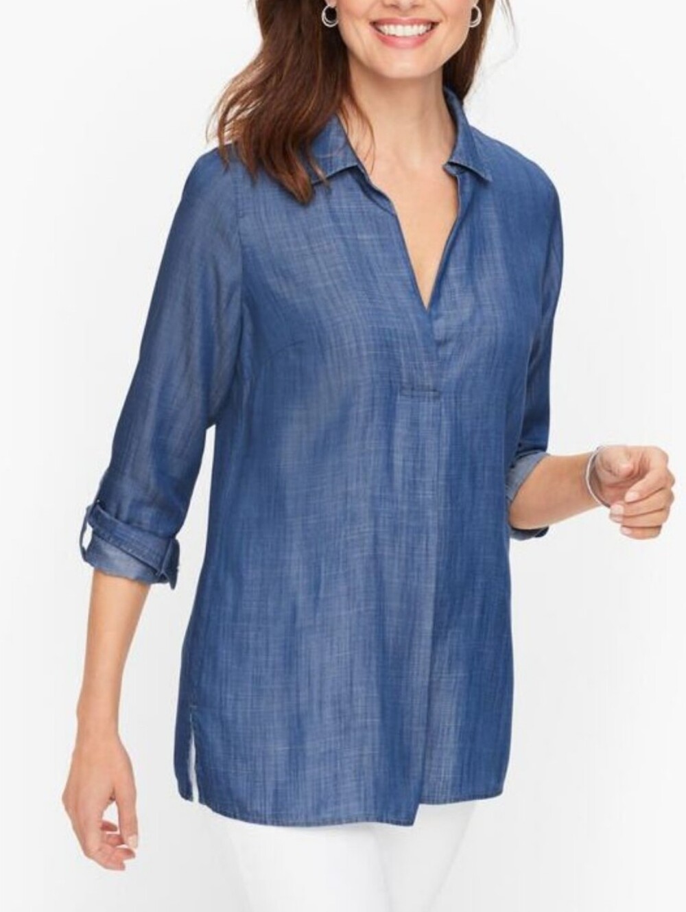 NWT Talbots Blue Denim-Look Popover Tunic